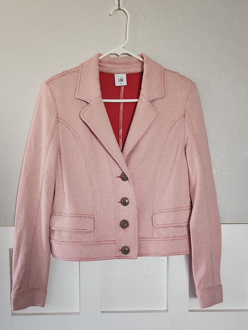 CAbi Soft Pink Cropped Textured Blazer